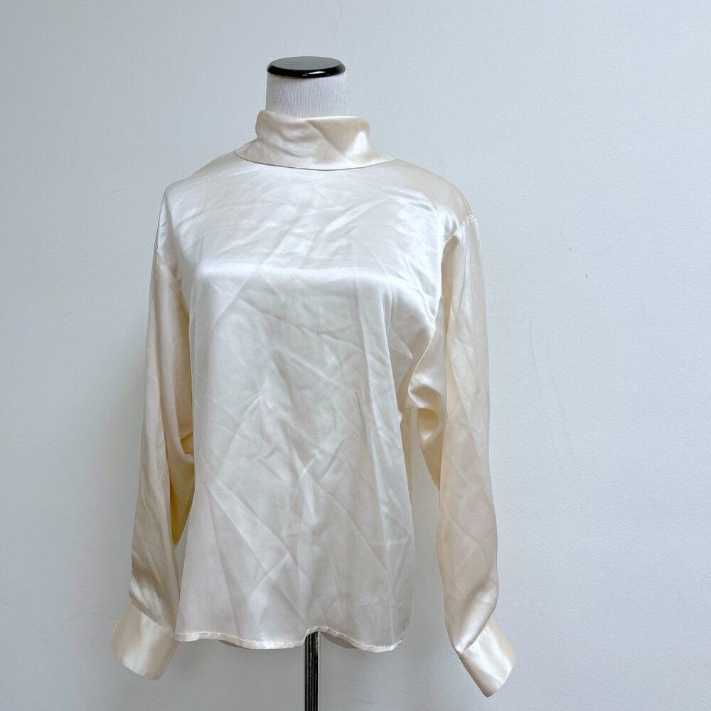 St John cream silk blouse 4 high neck long sleeve - Picture 6 of 8